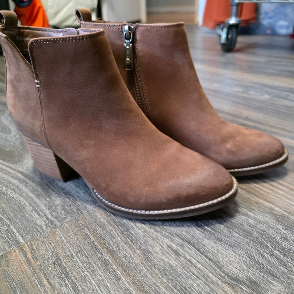 Blondo Norma Brown Waterproof Leather Ankle Boots Womens 7M Block‎ Heel Bootie